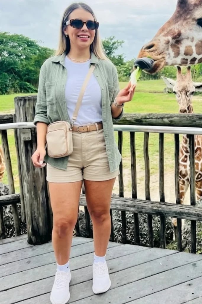 Khaki Shorts with White Tee and Green Button-Down Shirt Khaki Shorts with White Tee and Green Button-Down Shirt — Classy Zoo Outfits