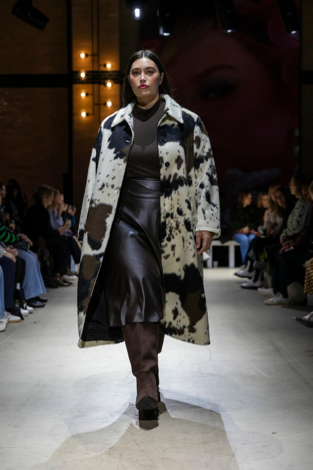 Cow Print Coat Over Turtleneck and Faux Leather Skirt Cow Print Coat Over Turtleneck and Faux Leather Skirt — Classy Zoo Outfits