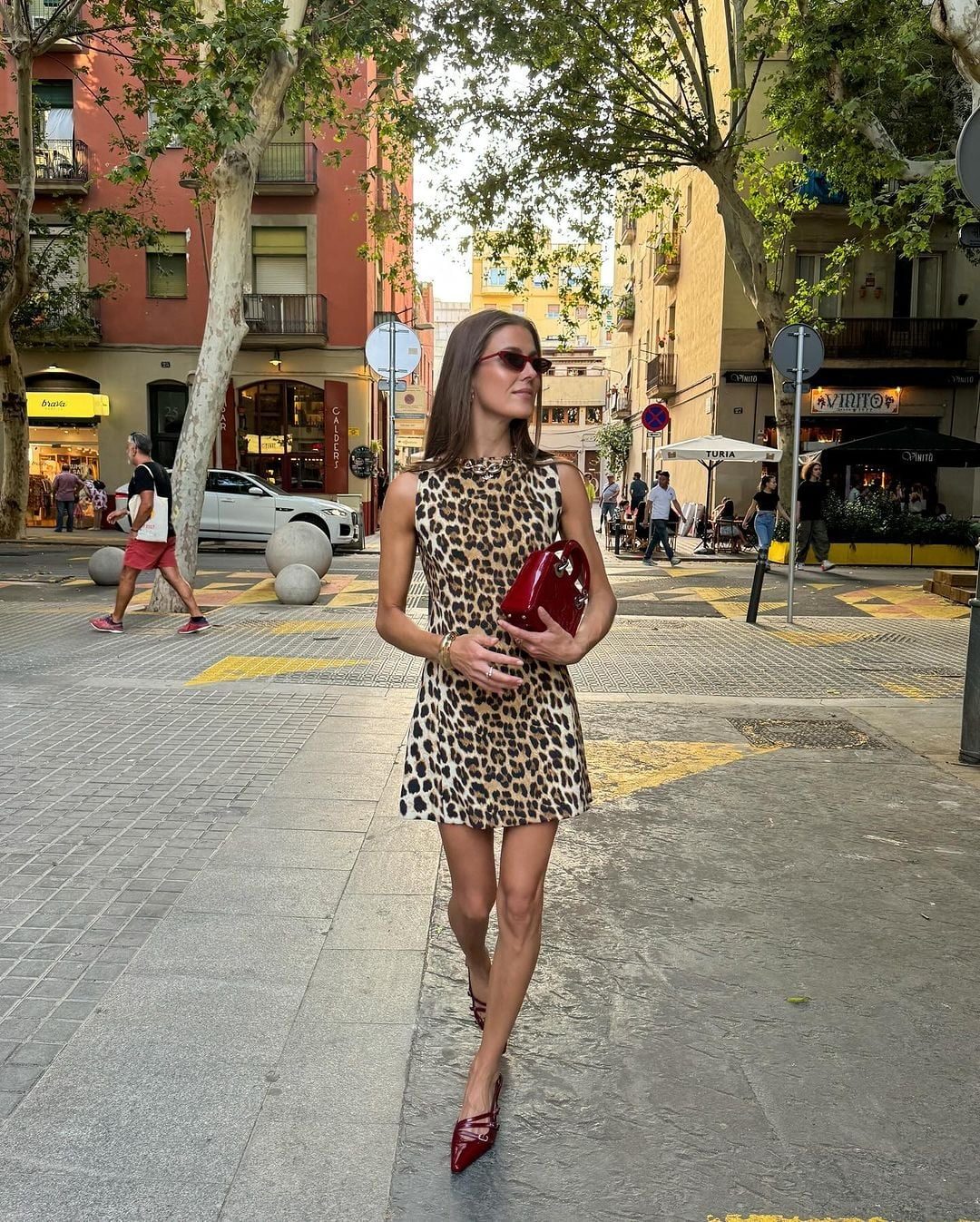 Leopard Print Mini Dress with Red Handbag Leopard Print Mini Dress with Red Handbag — Classy Zoo Outfits