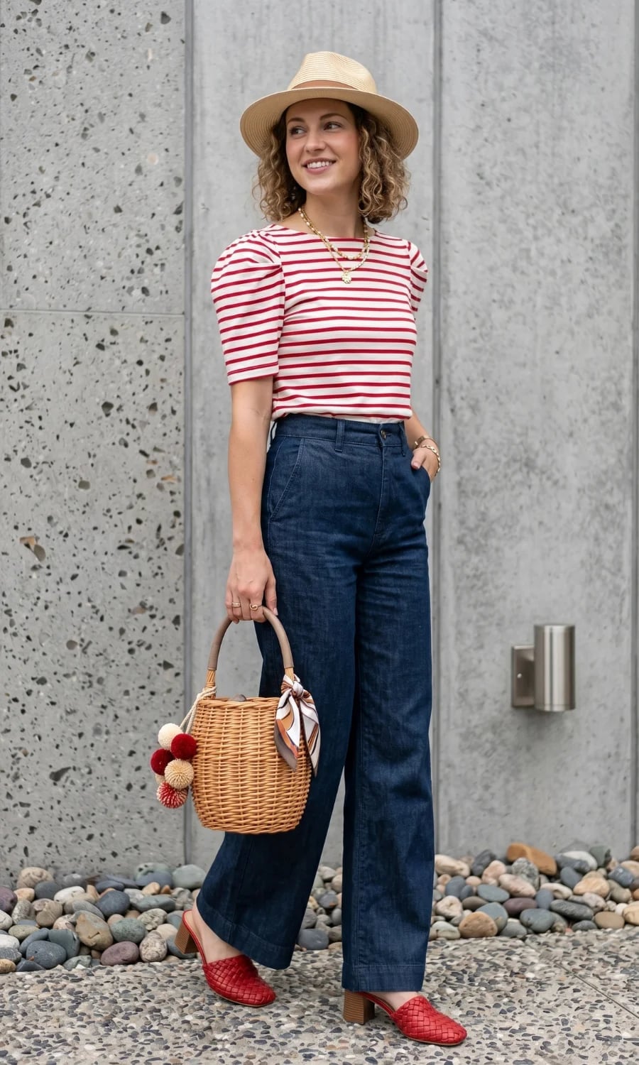 Striped Puff-Sleeve T-Shirt with Wide-Leg Denim Striped Puff-Sleeve T-Shirt with Wide-Leg Denim — Classy Zoo Outfits