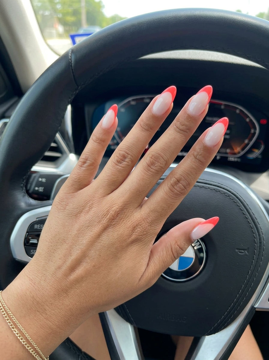 Coral Dream Milky French Tips 2026: Chic Elegance Vivid coral milky French tip nails for summer 2026. Sophisticated, chic style for date nights.