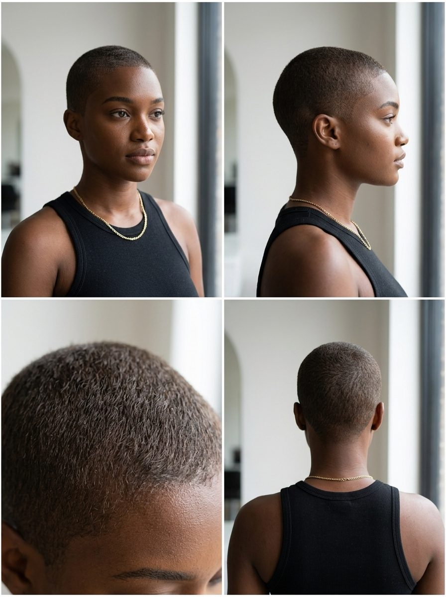 Cool Brown Buzz Cut 2026 very short cool brown buzz cut with ash undertones, uniform clipper cut — bold & edgy