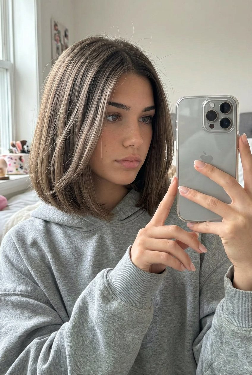 Cool Linen Brown Italian Bob 2026 for Round Faces collarbone-length italian bob haircut in cool linen brown, internal point-cutting — chic effortless natural