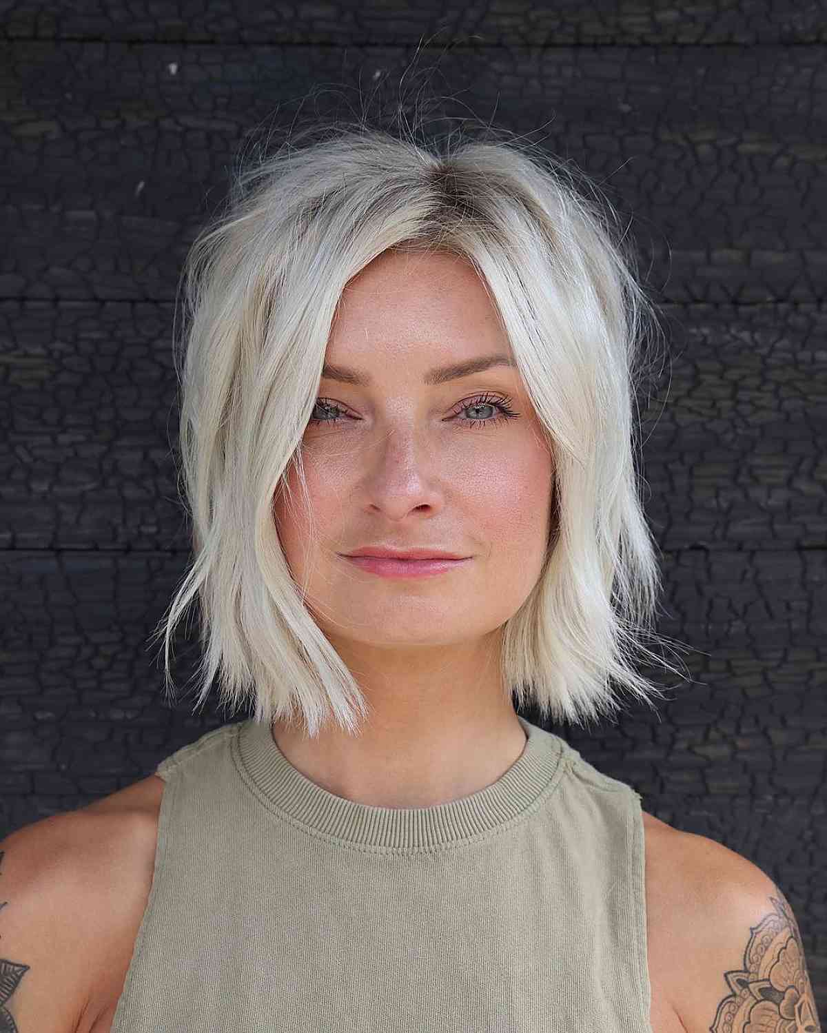 Textured Platinum Bob With Wispy Bangs Textured Platinum Bob With Wispy Bangs — Cute Chic Hairstyles
