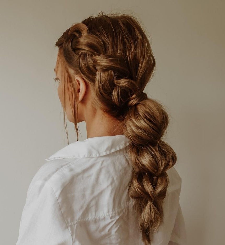 Honey Blonde Braided Ponytail With Bubble Detail Honey Blonde Braided Ponytail With Bubble Detail — Cute Chic Hairstyles