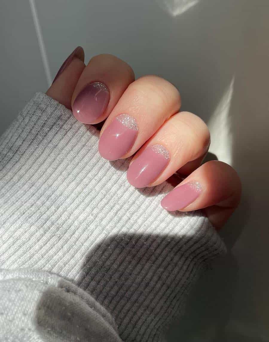 Long Coffin Dusty Rose Nude Gradient Nails — Cute Dip Powder Nails