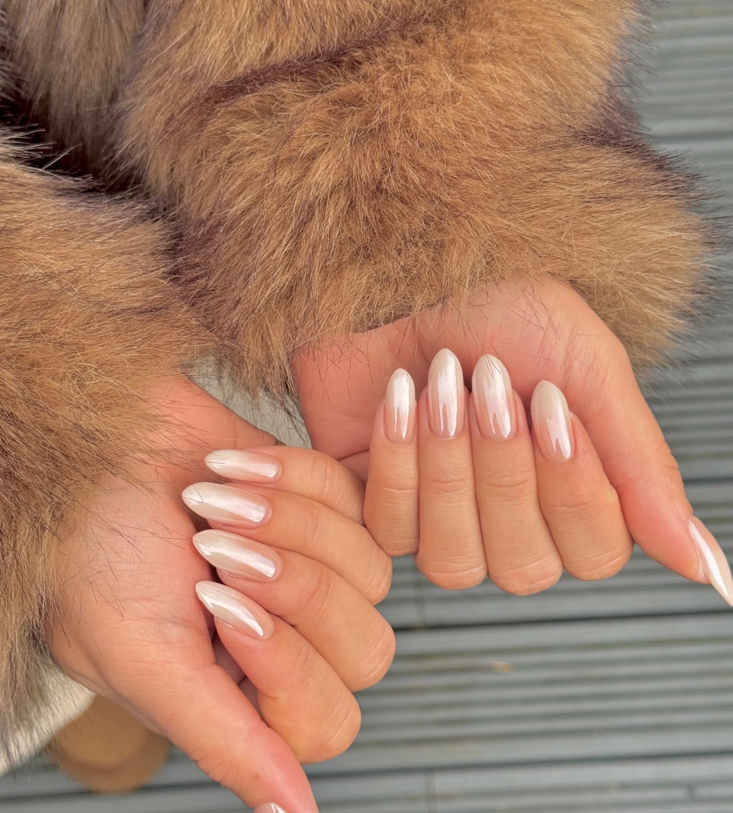 Medium Almond Pearlescent White Chrome Nails — Cute Dip Powder Nails