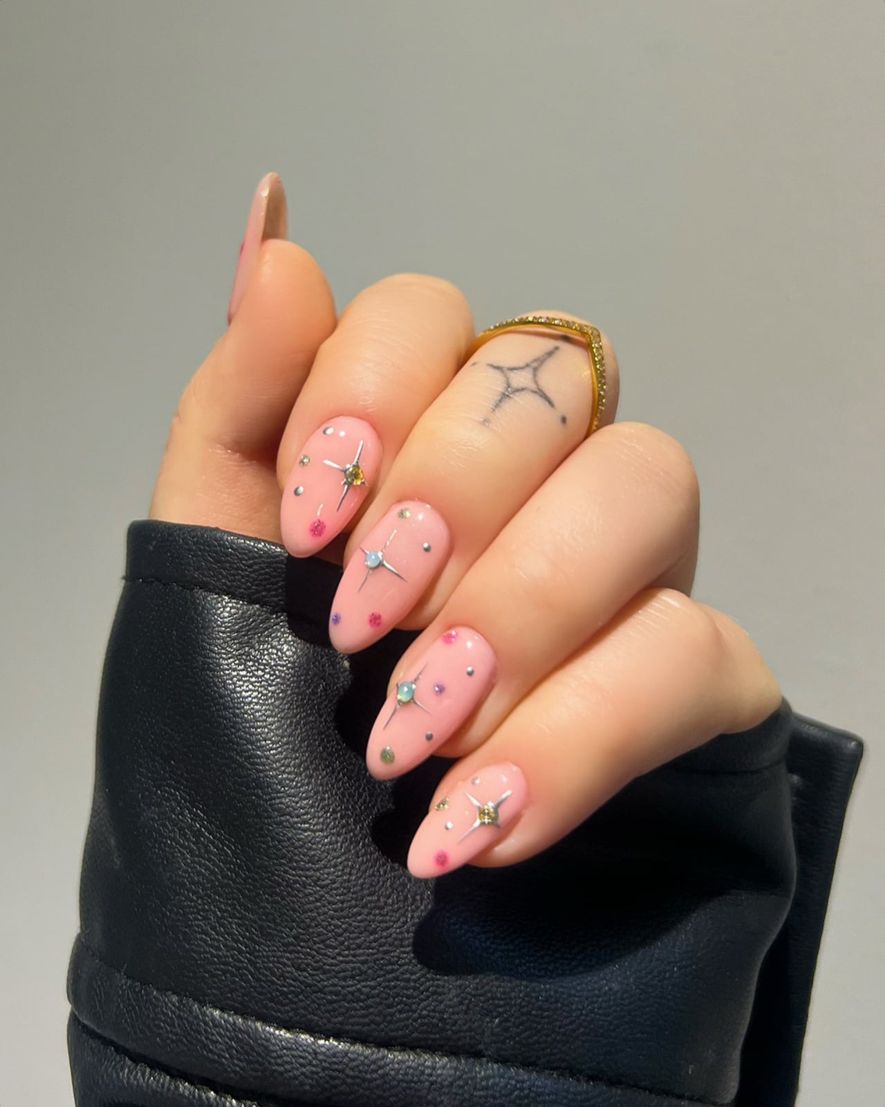 Sheer Pink Almond Nails With Star Embellishments — Cute Dip Powder Nails