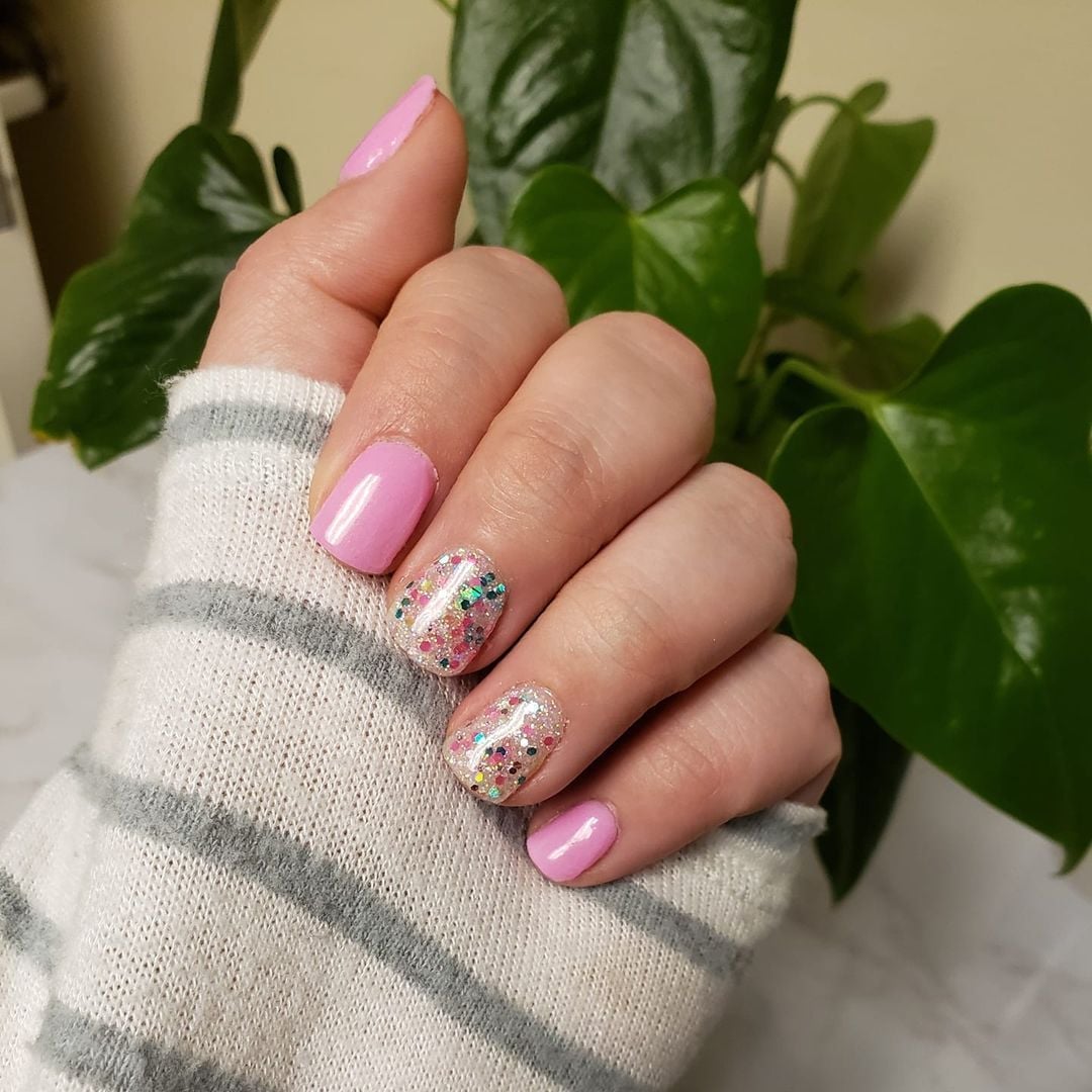 Short Almond Matte Milky White Pink Gradient Flower Nails — Cute Dip Powder Nails