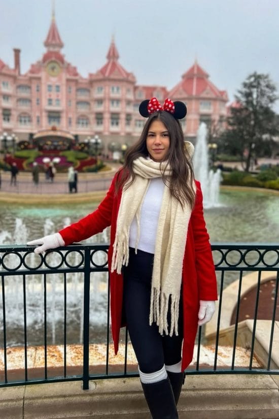 Red Coat With Minnie Mouse Ears — Cute Disney Outfit Inspo
