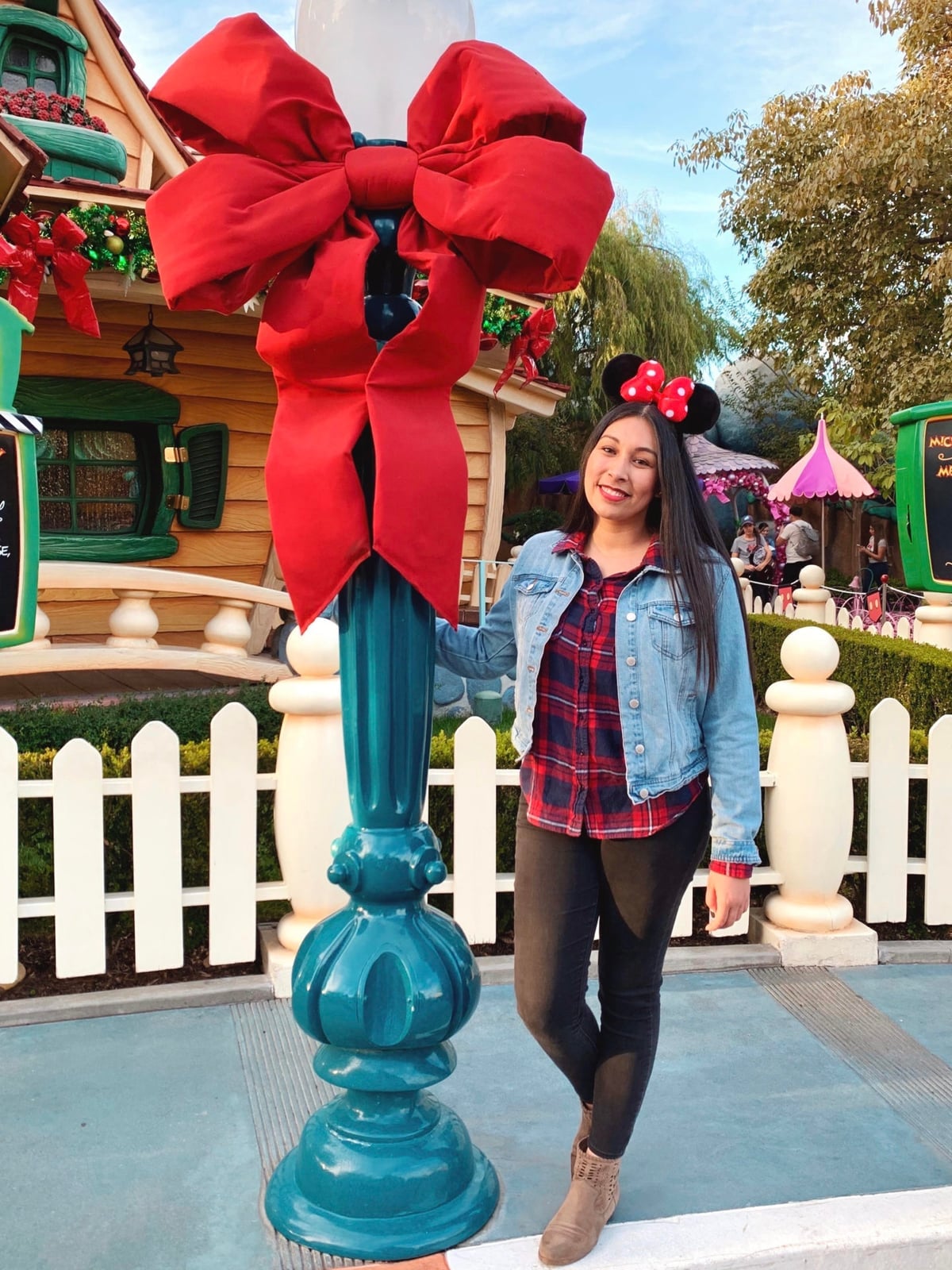 Denim Jacket Over Plaid Shirt With Skinny Jeans — Cute Disney Outfit Inspo