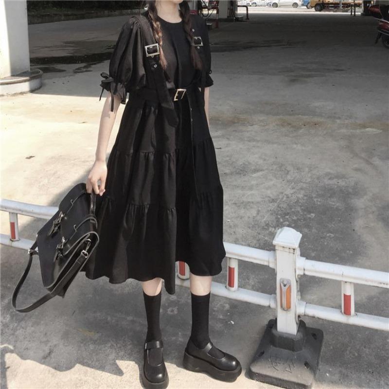 Tiered Midi Dress with Puffed Sleeves Tiered Midi Dress with Puffed Sleeves — Cute Emo Outfits