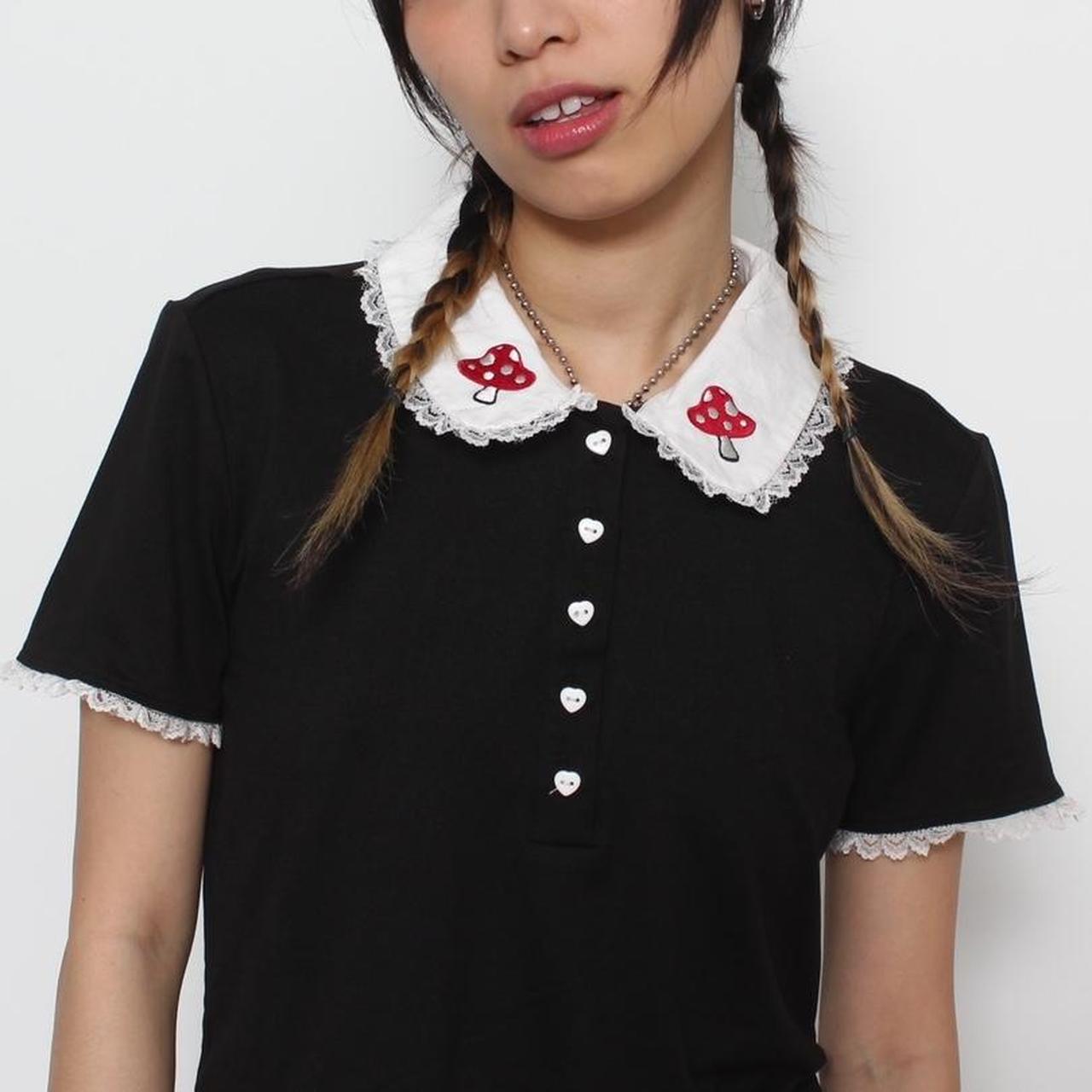 Mushroom Embroidered Polo Shirt Mushroom Embroidered Polo Shirt — Cute Emo Outfits