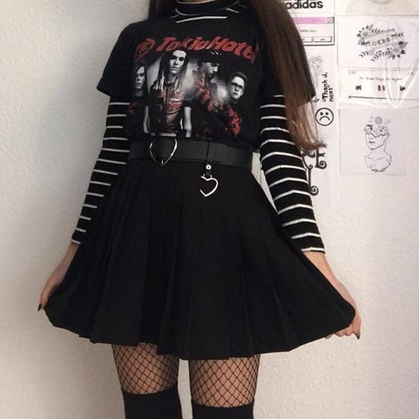 Striped Long Sleeve Under Band Tee Striped Long Sleeve Under Band Tee — Cute Emo Outfits