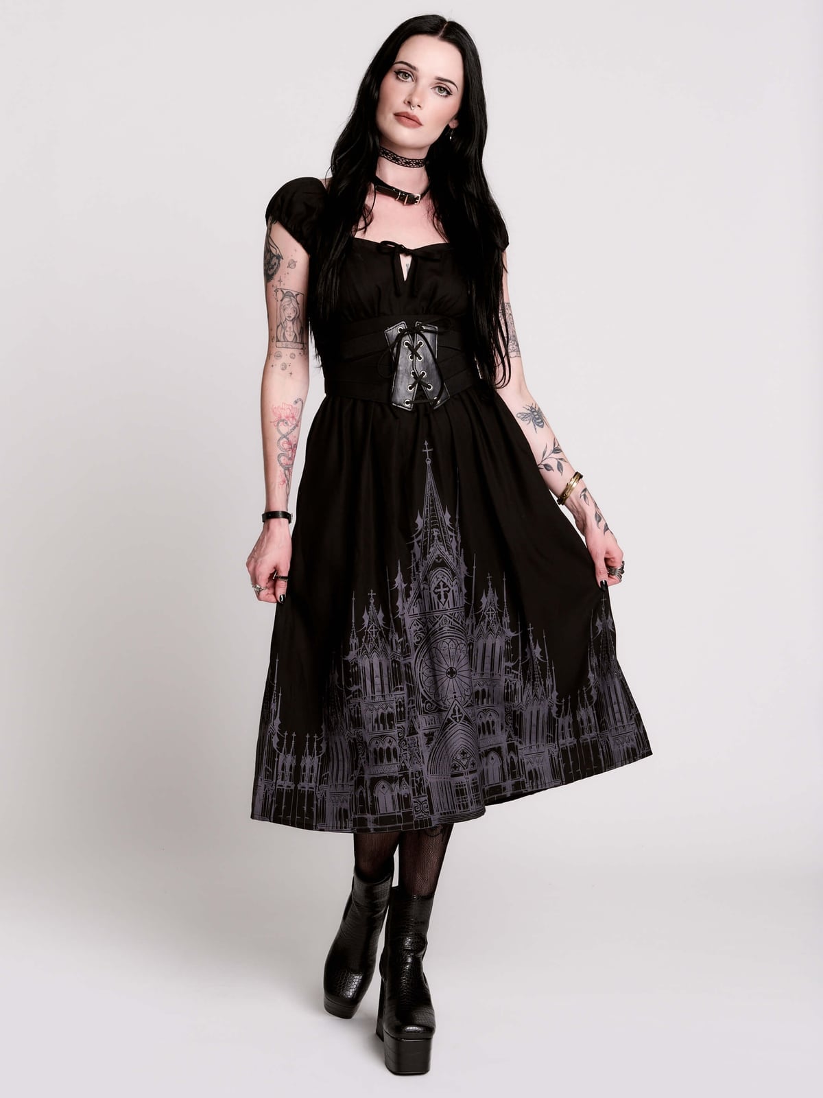 Gothic Castle Print Midi Dress Gothic Castle Print Midi Dress — Cute Emo Outfits