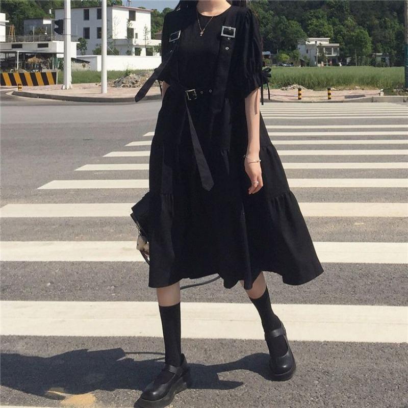 Ruffled Tiered Midi Dress with Buckled Straps Ruffled Tiered Midi Dress with Buckled Straps — Cute Emo Outfits