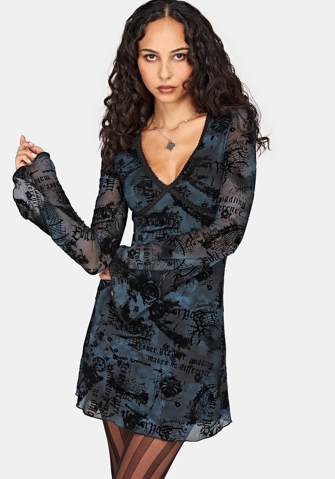 Sheer Mesh Dress with Dark Print Sheer Mesh Dress with Dark Print — Cute Emo Outfits