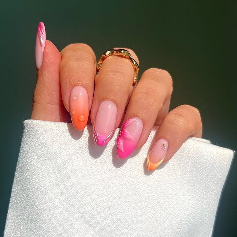 Vibrant Gradient Ombre French Medium Almond Nails — Cute Gel X Nails