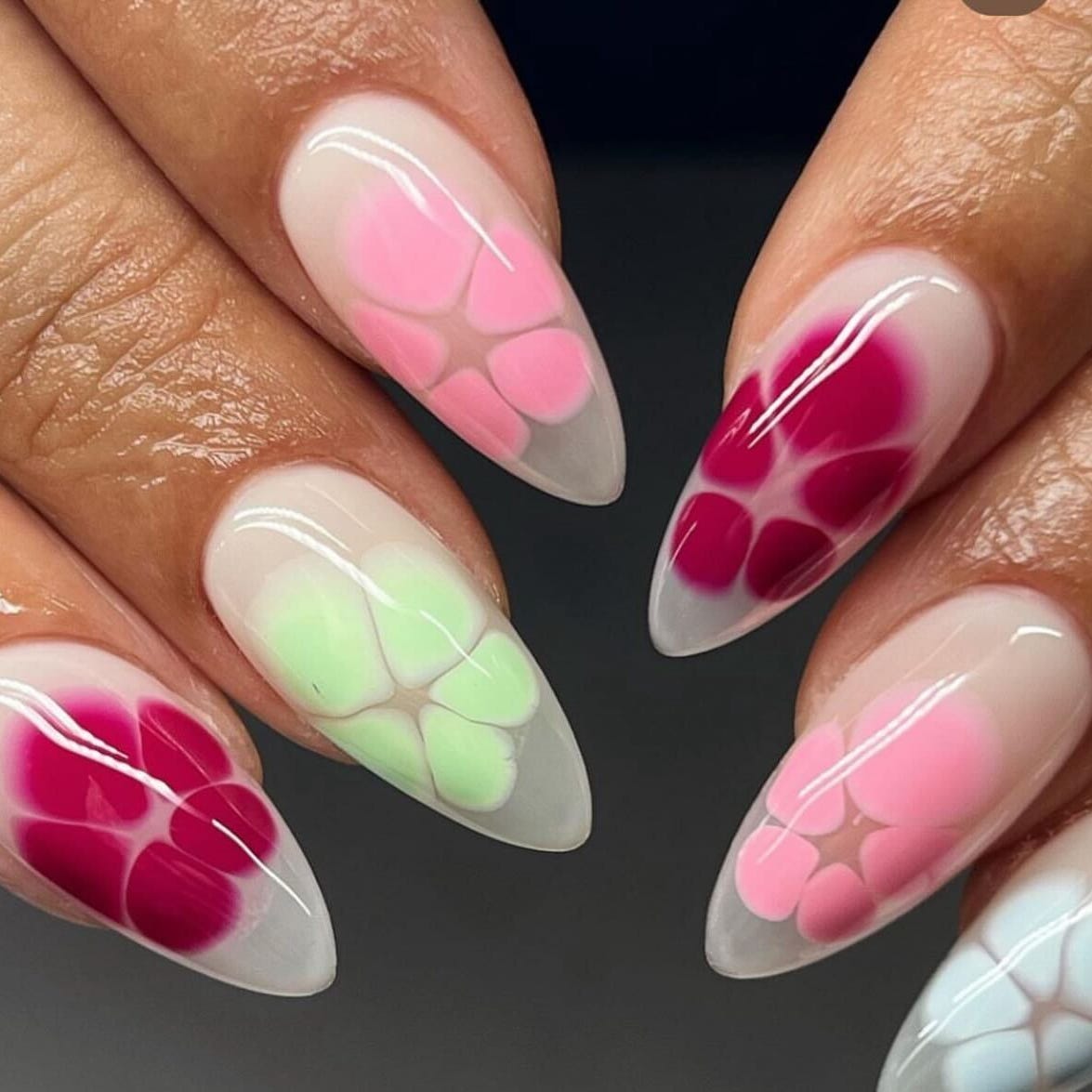 Abstract Floral Medium Almond Nails, Glossy — Cute Gel X Nails