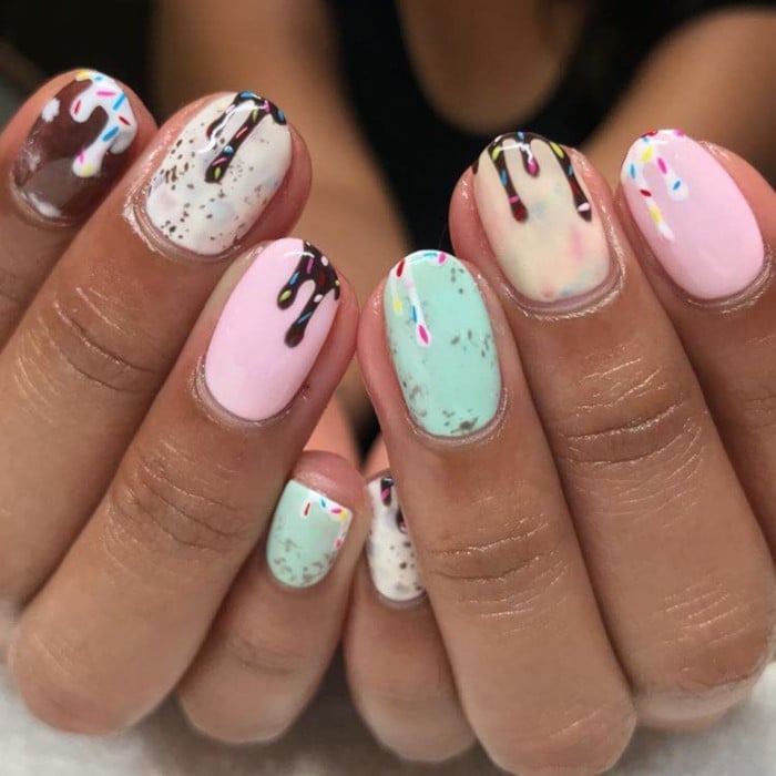 Ice Cream Design Short Square Nails — Cute Gel X Nails