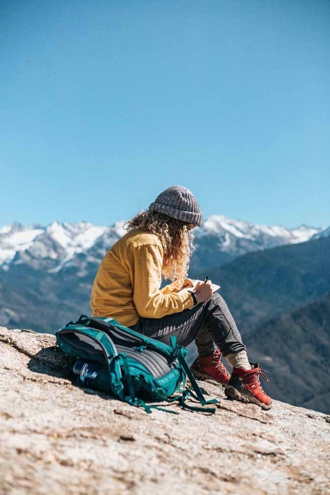 Cozy Knit Top and Dark Pants for a Mountain Hike — Cute Hiking Outfit Inspo