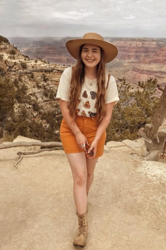 Graphic Tee and Mini Skirt with Hiking Boots — Cute Hiking Outfit Inspo