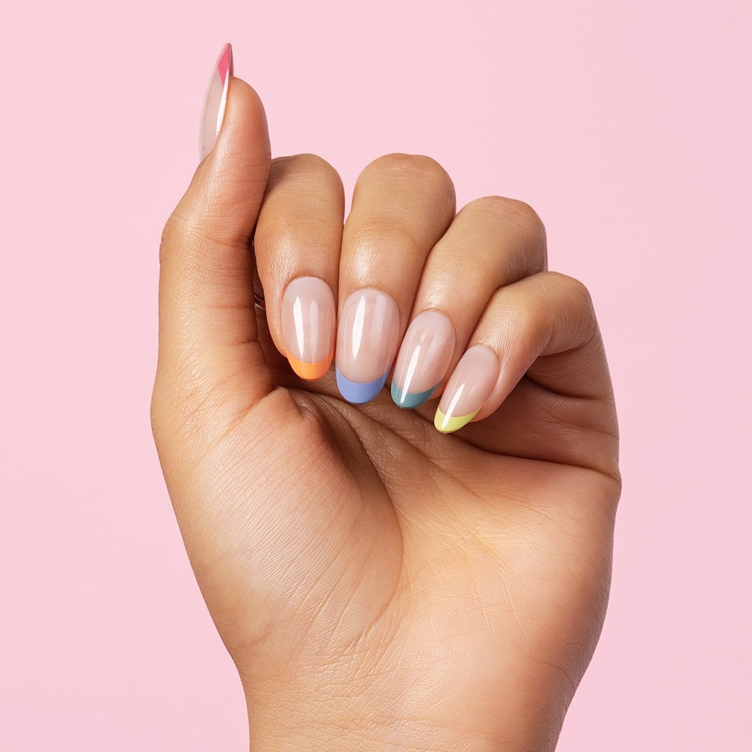 Sheer Nude Medium Oval with Pastel French Tips — Cute Medium Nails