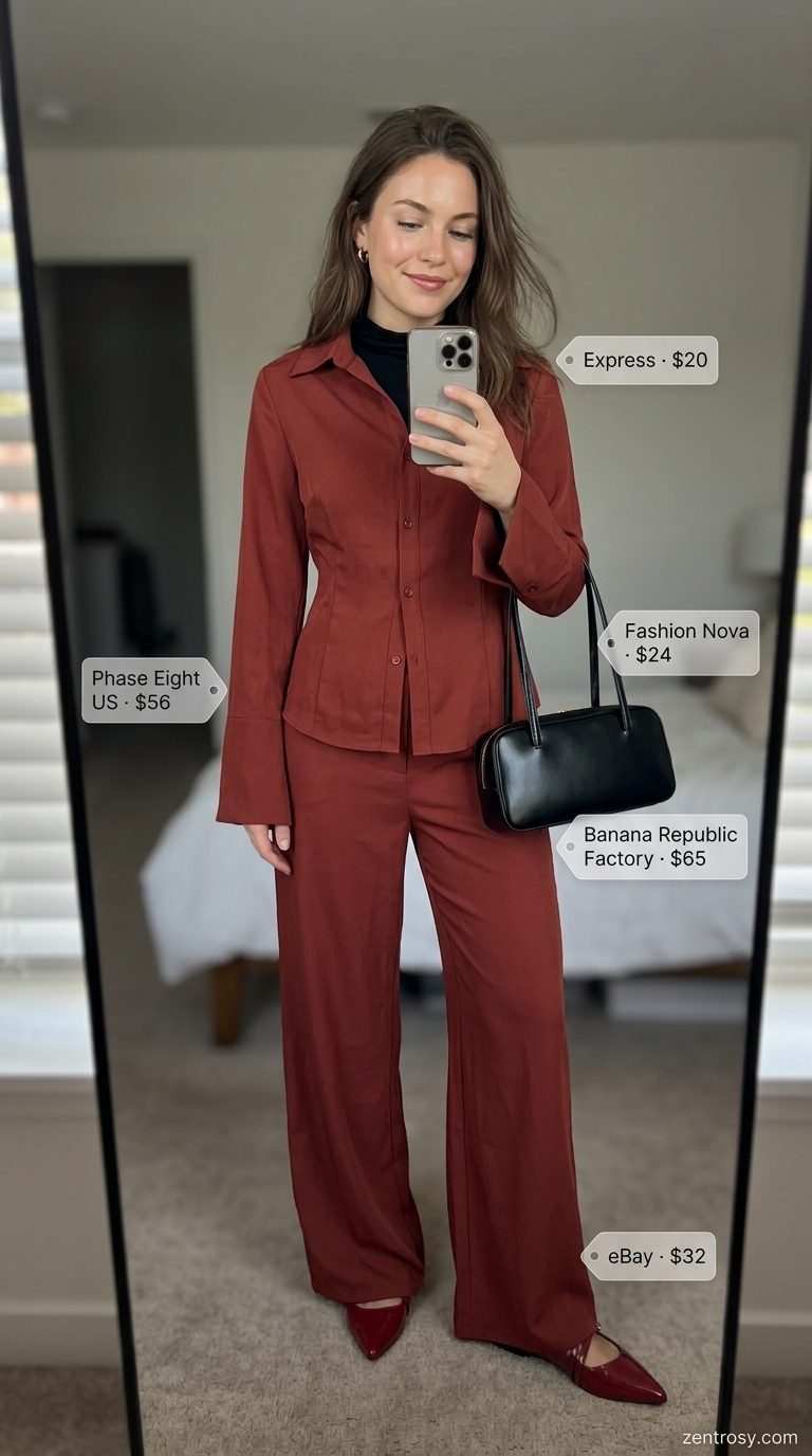 Art Gallery Outfits 2026 Cute modest summer outfits for women 2026: Black mock neck top, abstract print culottes, and red slingbacks for an art gallery.