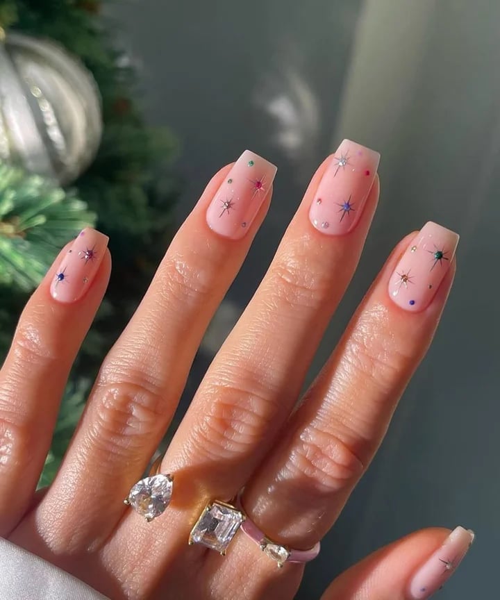 Short Square Pink Star Decal Nails — Cute Nail Art Inspo