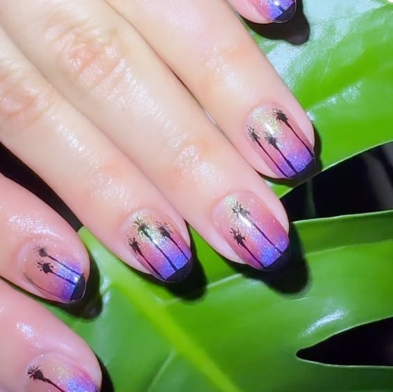 Short Square Gradient Palm Tree Nails — Cute Nail Art Inspo