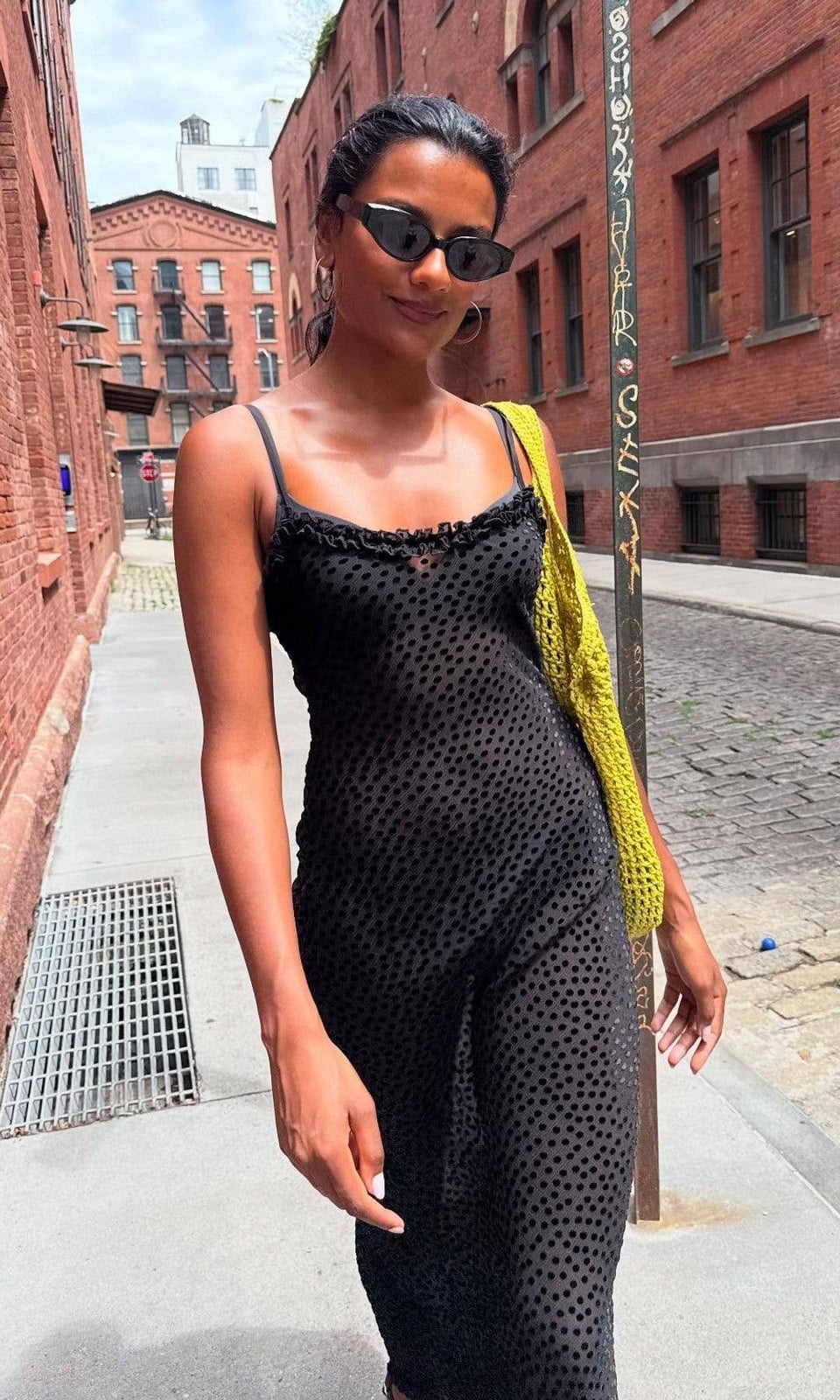 Sheer Black Polka Dot Midi Dress For Evening — Cute Polka Dot Outfits