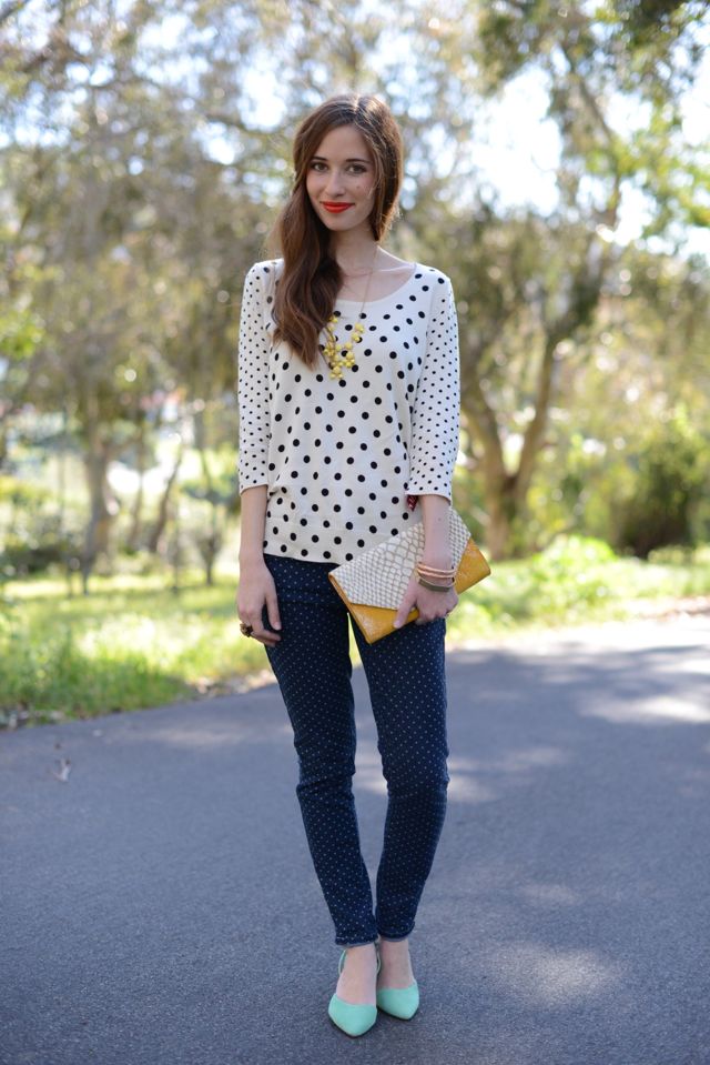 White And Black Polka Dot Sweater With Matching Skinny Pants — Cute Polka Dot Outfits