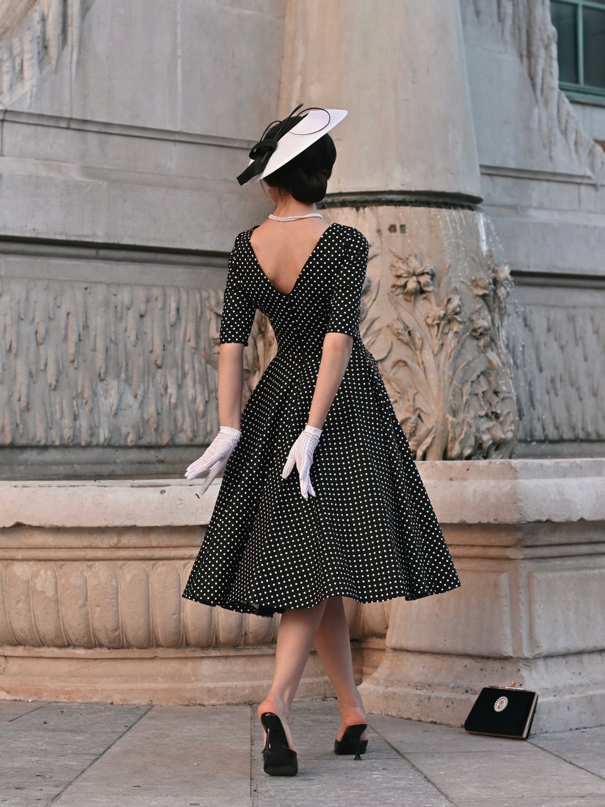 Black Polka Dot Midi Dress With Full Skirt — Cute Polka Dot Outfits