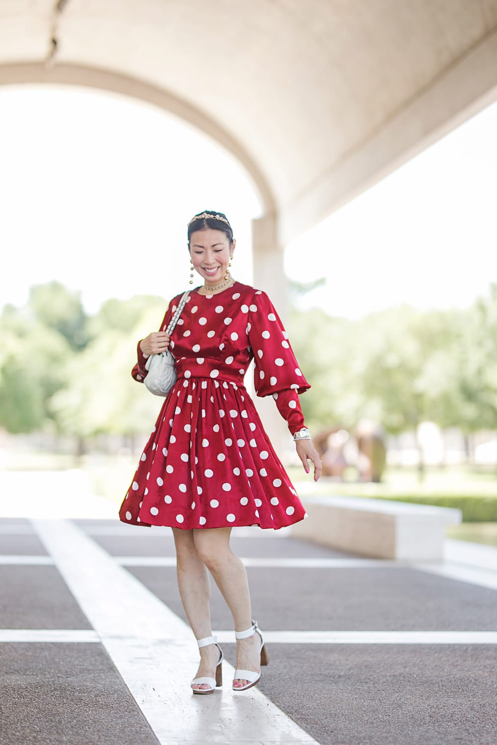 Vibrant Red Polka Dot Mini Dress With Puffed Sleeves — Cute Polka Dot Outfits