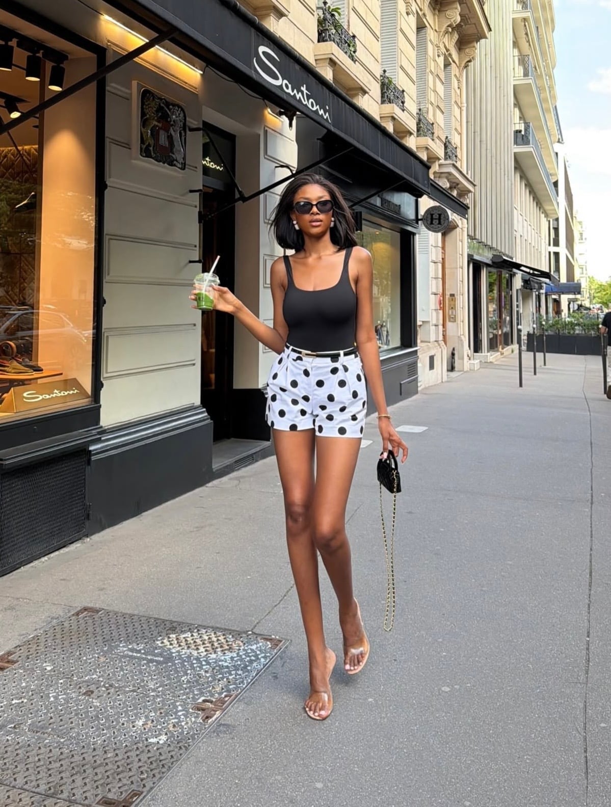 High-Waisted Polka Dot Shorts With Tank Top — Cute Polka Dot Outfits