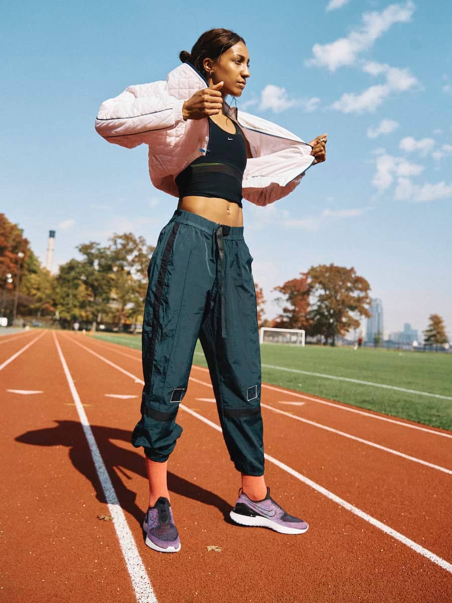 Pink Puffer Jacket with Teal Track Pants Pink Puffer Jacket with Teal Track Pants — Cute Running Outfits