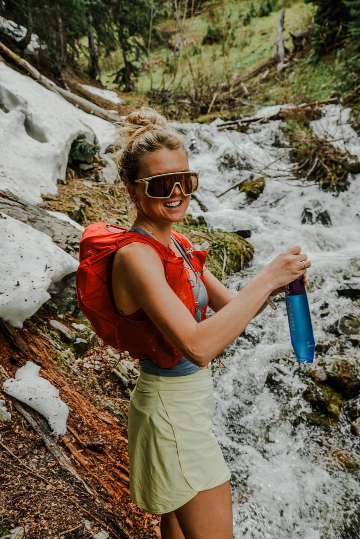 Red Hydration Vest with Grey Tank and Yellow Skort Red Hydration Vest with Grey Tank and Yellow Skort — Cute Running Outfits