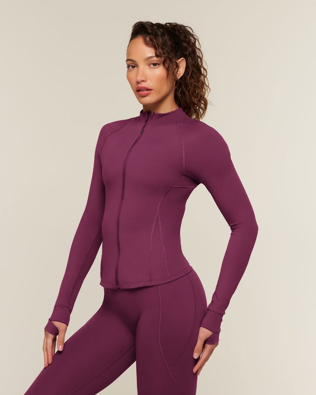 Purple Zip-Up Athletic Jacket with Thumbhole Cuffs Purple Zip-Up Athletic Jacket with Thumbhole Cuffs — Cute Running Outfits