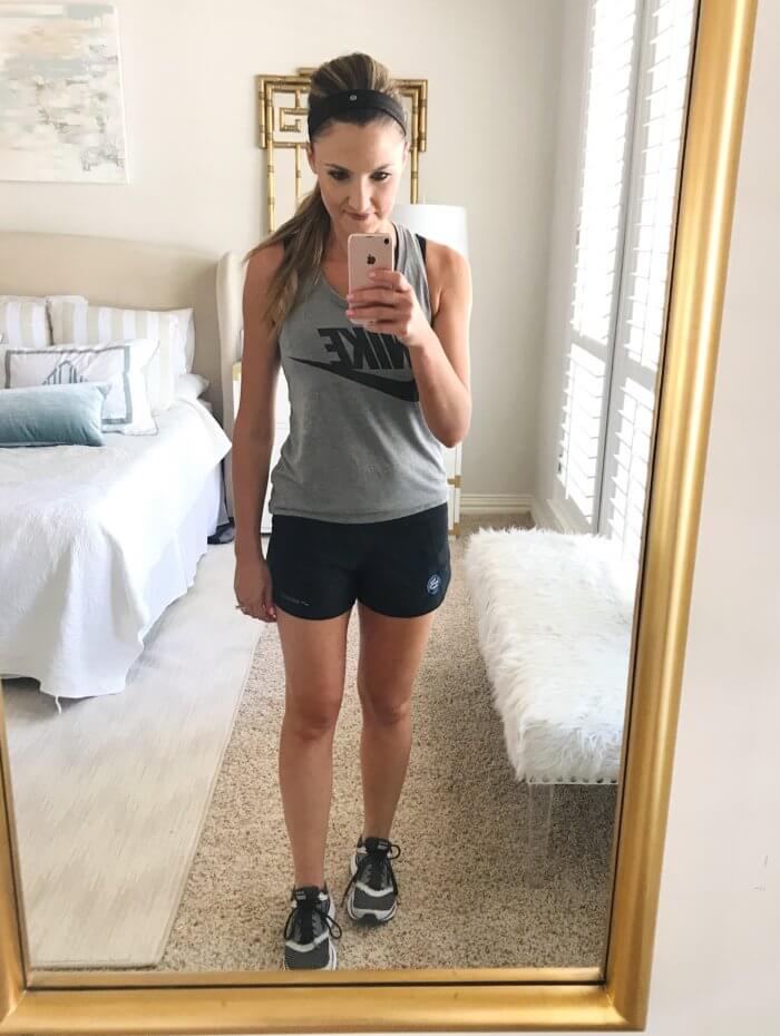Grey Nike Tank Top with Black Running Shorts Grey Nike Tank Top with Black Running Shorts — Cute Running Outfits