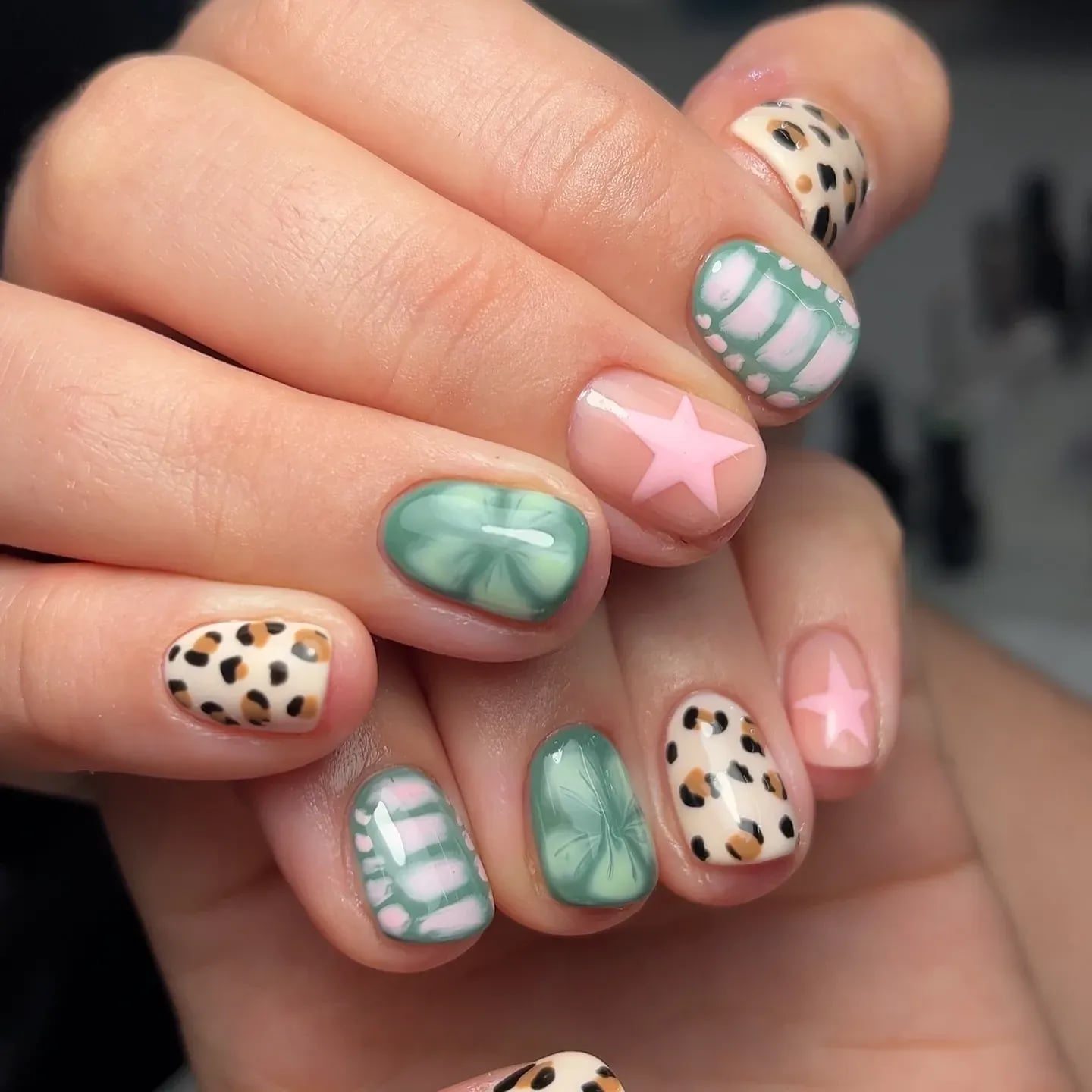 Short Round Mixed Pattern Nails — Cute Short Birthday Nails