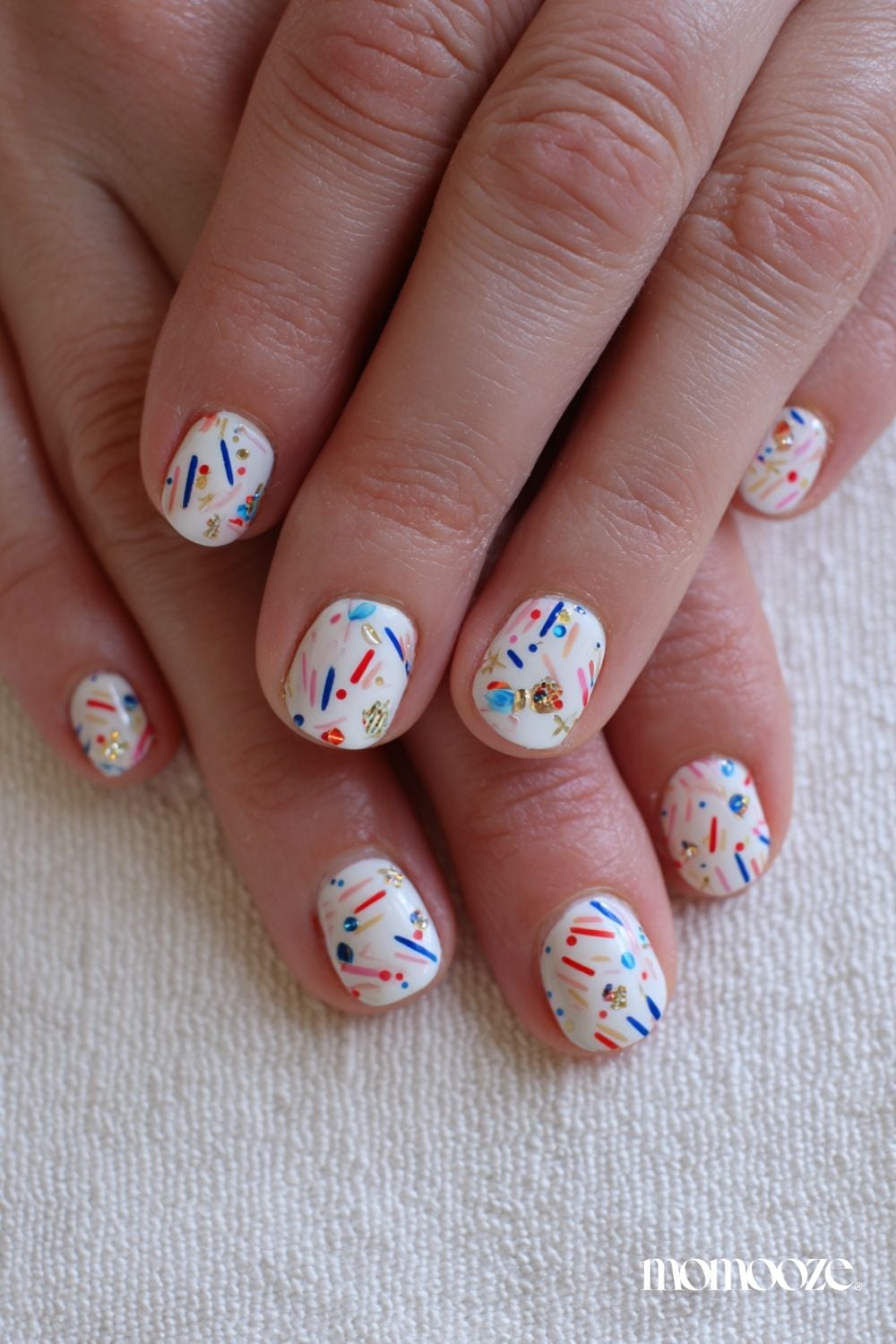 Short Oval Confetti Sprinkle Nails — Cute Short Birthday Nails