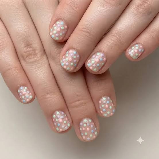 Short Round Pastel Polka Dot Nails — Cute Short Birthday Nails