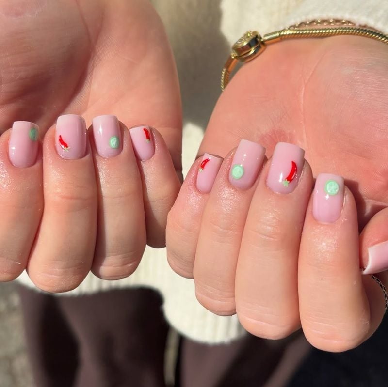 Short Square Chili Pepper Nails — Cute Short Birthday Nails
