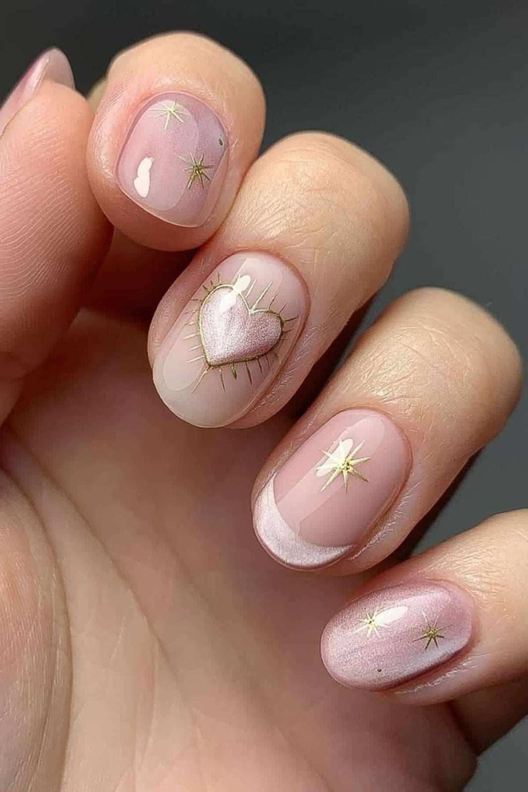Pink Celestial Theme Short Round Nails Pink Celestial Theme Short Round Nails — Cute Short Round Nails