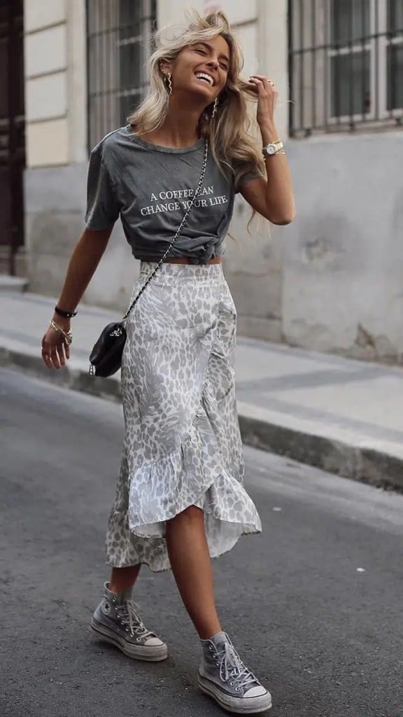 Graphic Tee With Leopard Print Midi Skirt Graphic Tee With Leopard Print Midi Skirt — Cute Simple Outfits