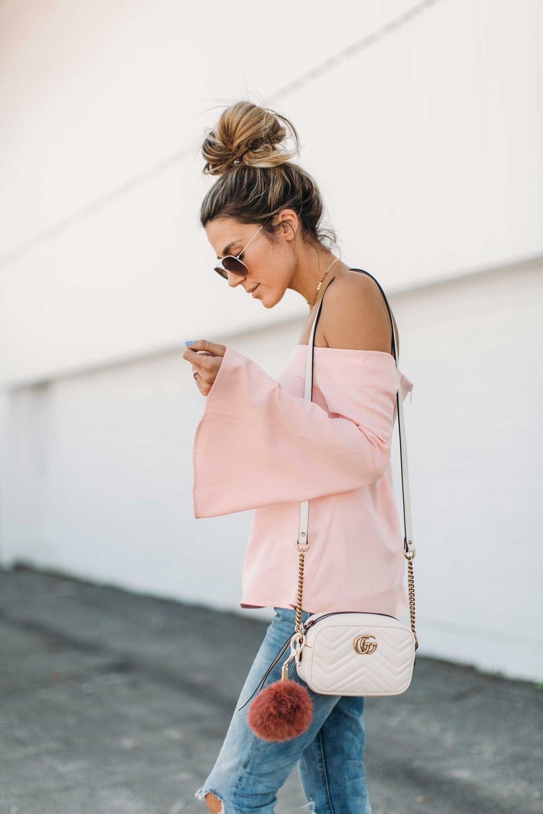 Pale Pink Off-the-Shoulder Top With Bell Sleeves Pale Pink Off-the-Shoulder Top With Bell Sleeves — Cute Simple Outfits