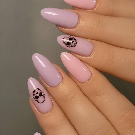 Pastel Pink And Lavender Almond Nails With Skulls Pastel Pink And Lavender Almond Nails With Skulls — Cute Skull Nails