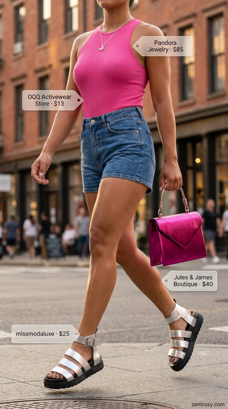 Cute summer bodysuit outfits for women 2026: Light pink halter bodysuit with low-rise flared jeans and silver platforms.