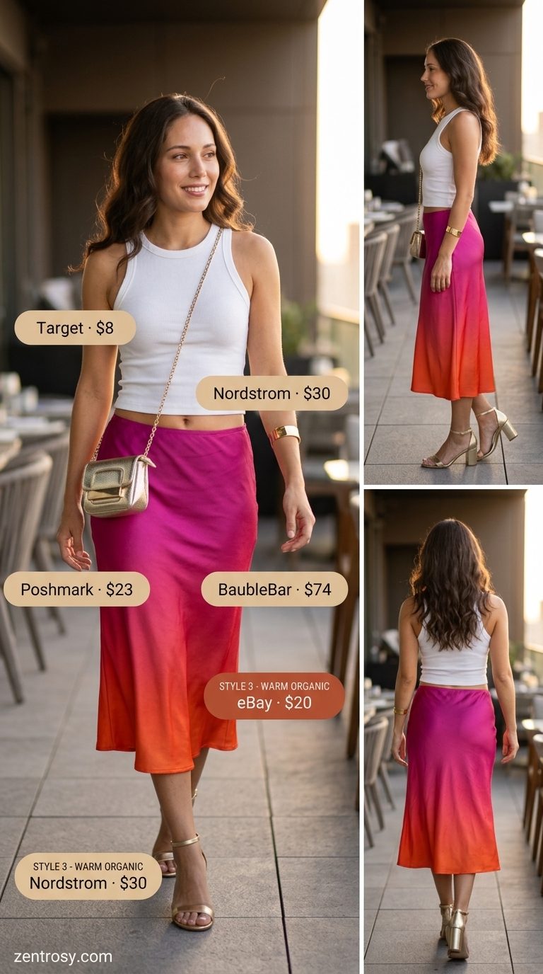 Ombre sunset midi skirt and tank top outfit for black women. Cute summer outfits for black woman 2026.