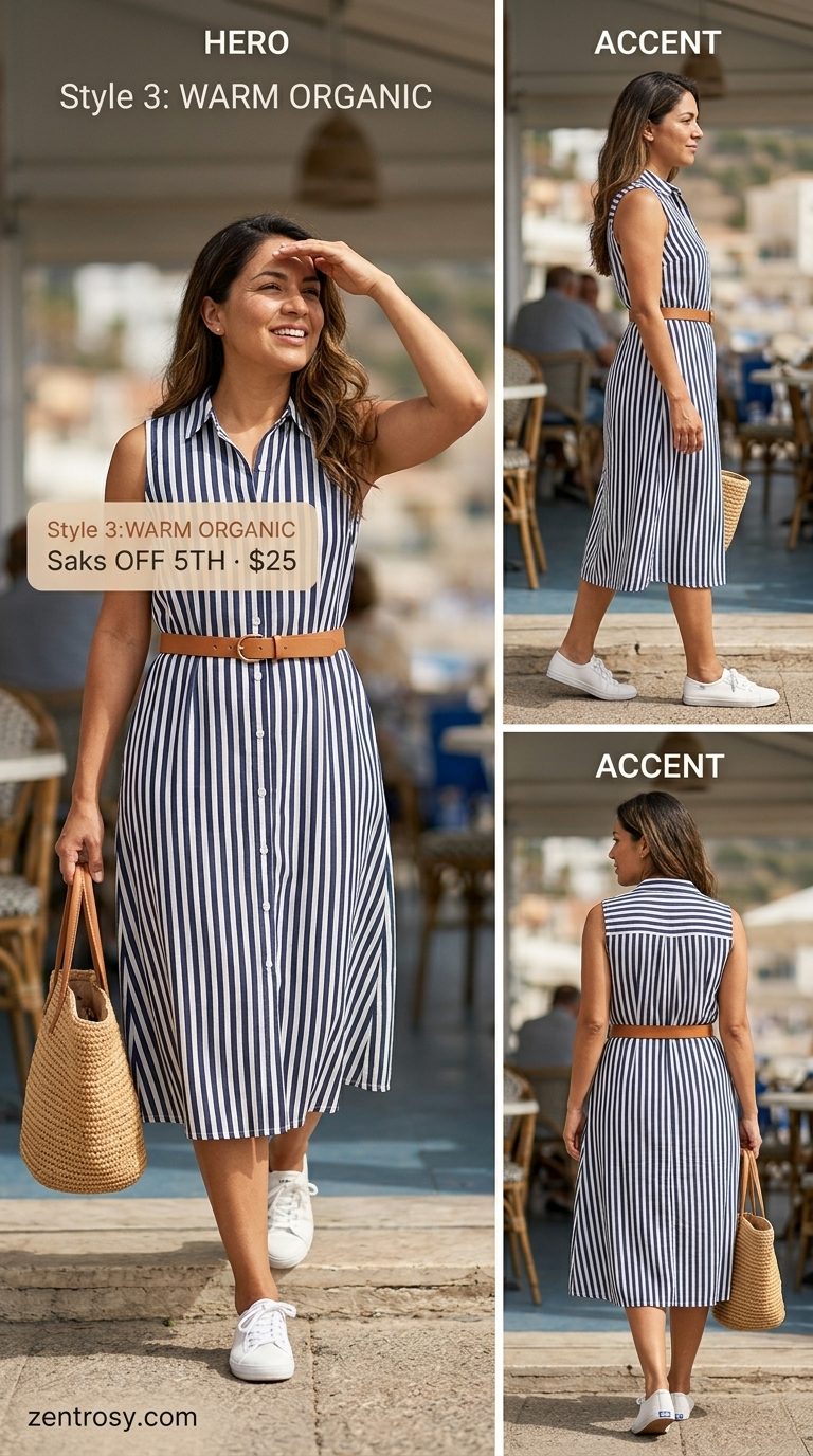 Cute summer sleeveless dress 2026: Navy linen shirtdress with white sneakers, red belt, and canvas tote for a preppy coastal look.